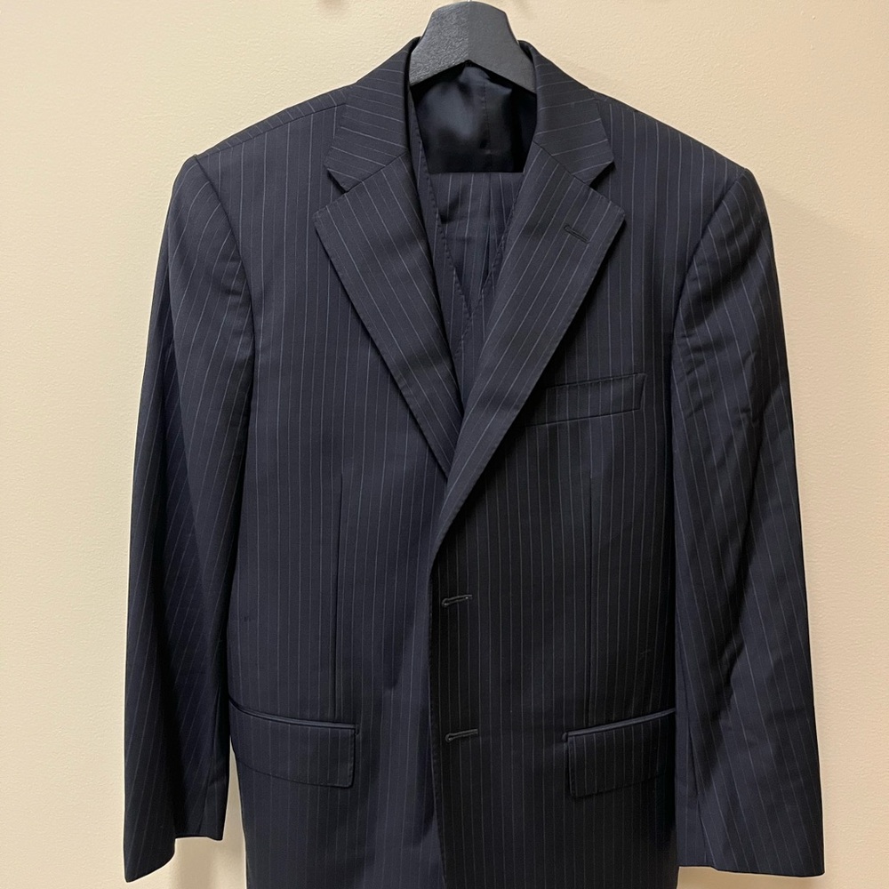 Corneliani Dark Blue Pinstripe Suit 2 piece FULL CANVAS 38S
